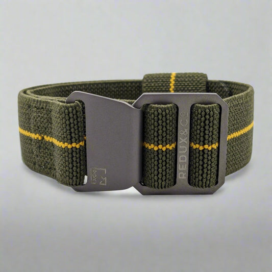 Paratrooper Strap Olive Drab Yellow Stripe with Titanium Hardware