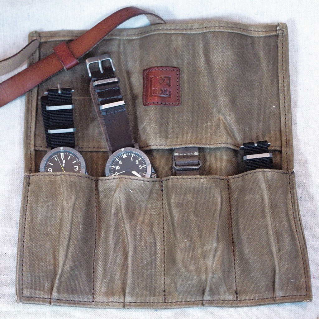 Waxed Canvas Watch Roll / Leather & Brass - Redux & Co.
