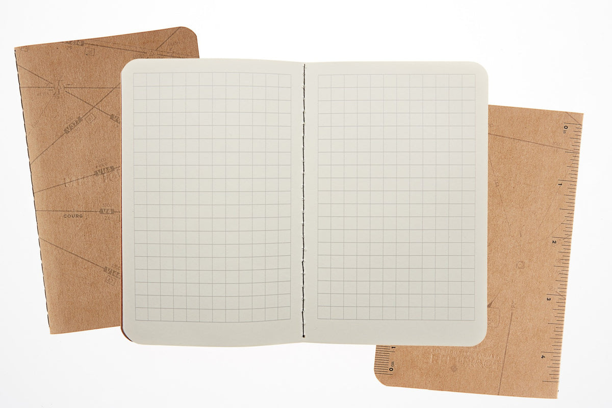 Mission Log open to its grid-paper spread
