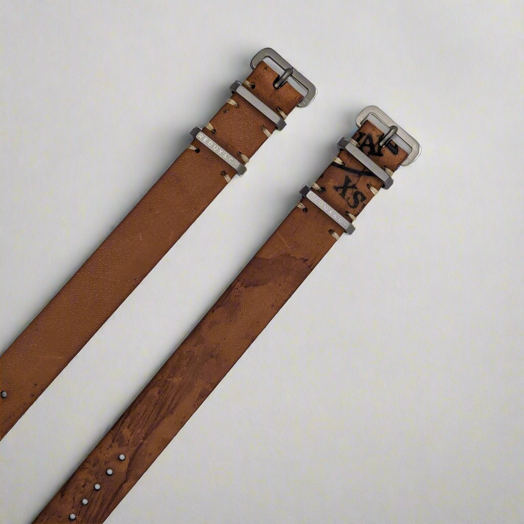 Reverse Horween Color 8 shell cordovan watch strap with titanium hardware
