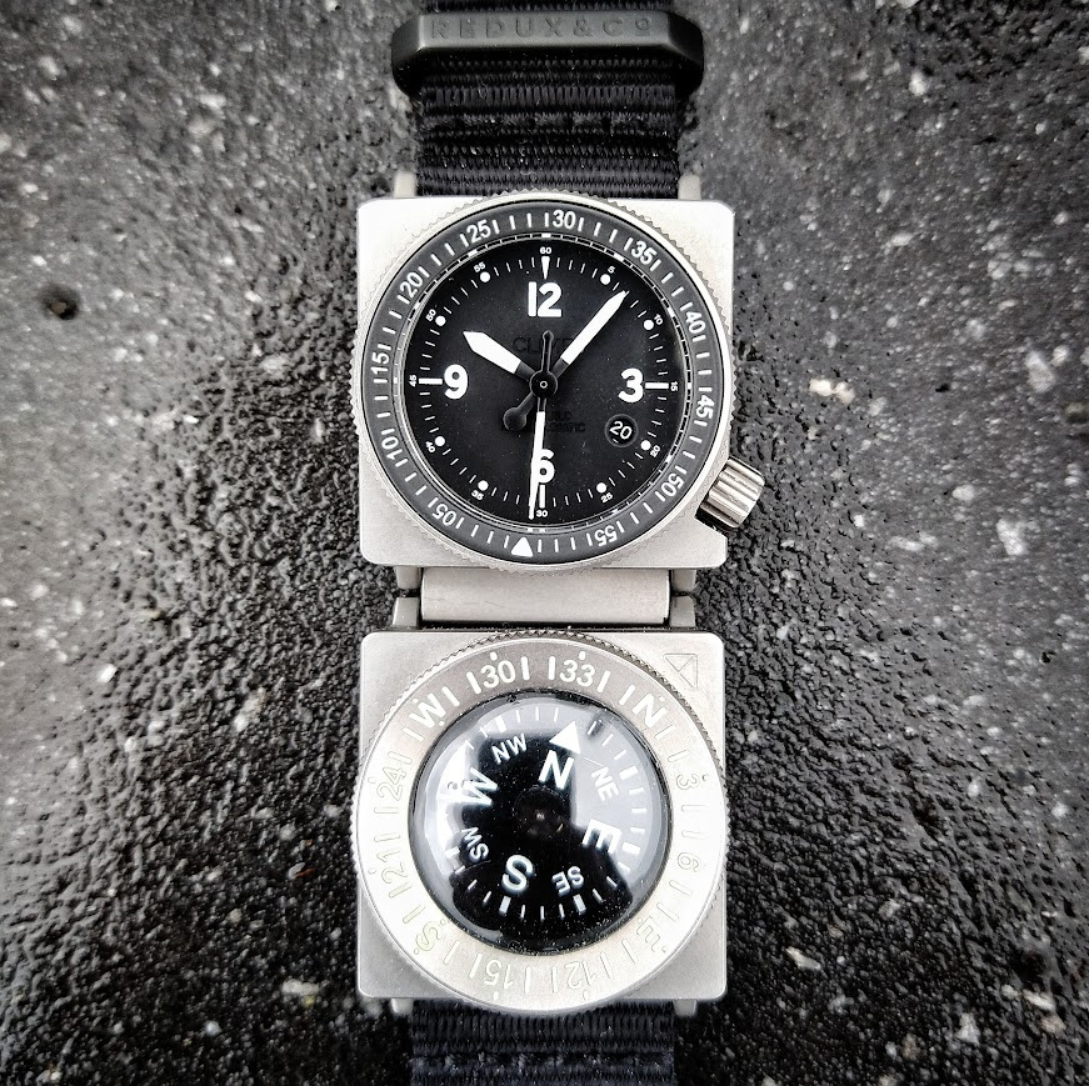 Front view of the SCOUT A-9 Automatic with the production solid-white bezel triangle.