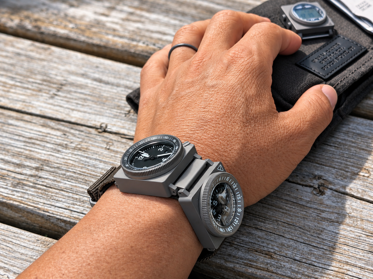 SCOUT A-9 Automatic and Compass worn together with a titanium link.