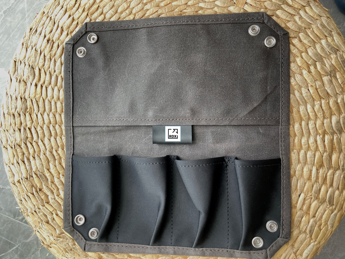 REDUX Valet Mission Pouch laid flat showing interior pockets and snap corners