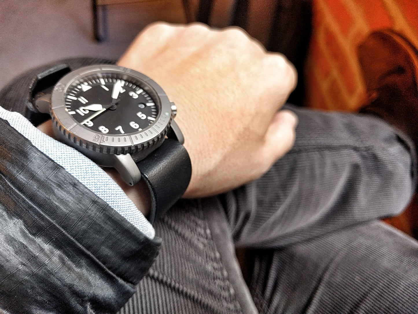 Double Layer Single Pass American Leather Strap: Pitch Black 20mm - Redux & Co.