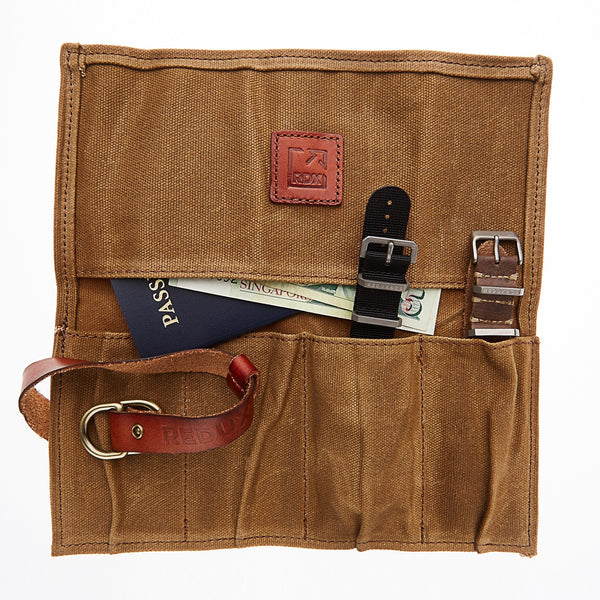 Waxed Canvas Watch Roll / Leather & Brass Redux & Co.